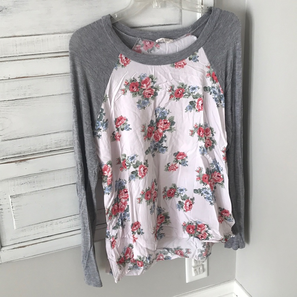 Soft Floral Baseball style long sleeve shirt